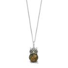 Sterling Silver Amber Owl Pendant Necklace, Women's, Size: 18, Green