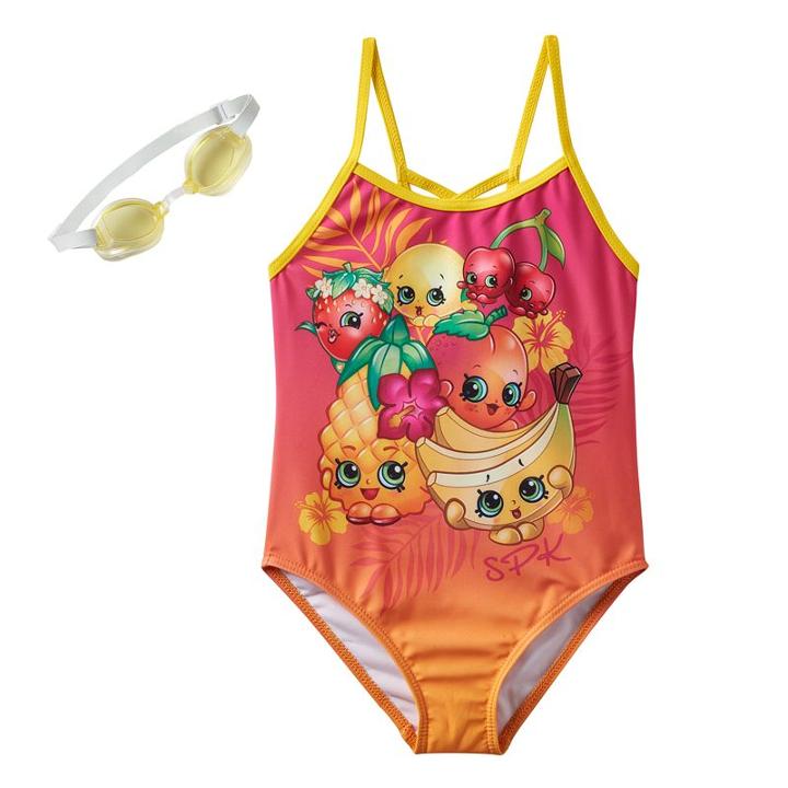 Girls 4-6x Shopkins Strawberry Kiss, Pippa Lemon & Cheeky Cherries Tropical Fruit One-piece Swimsuit, Girl's, Size: 6x, Orange