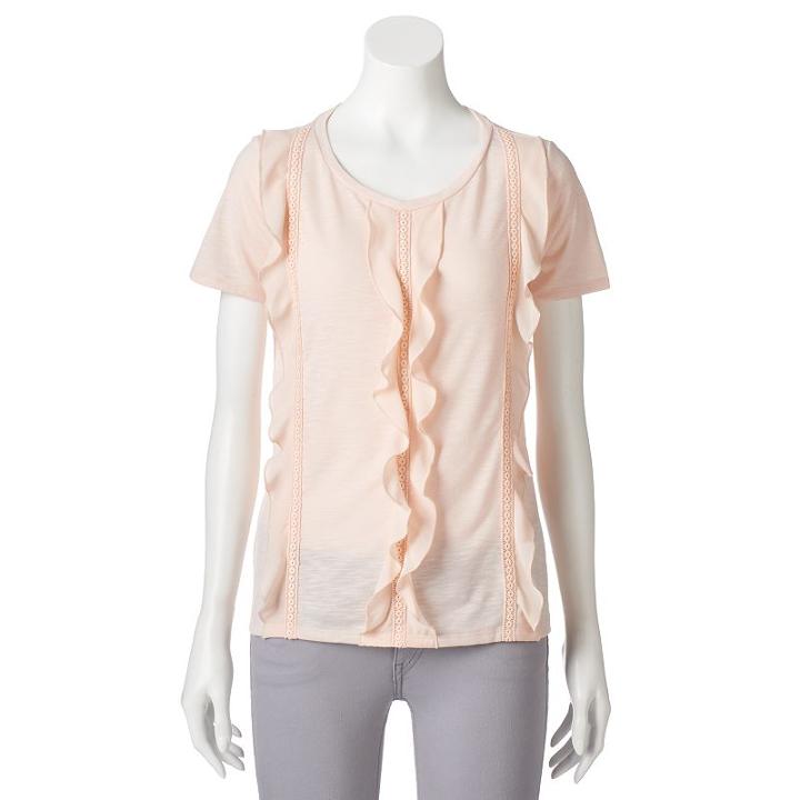 Women's Lc Lauren Conrad Crochet Ruffle Tee, Size: Xs, Brt Pink