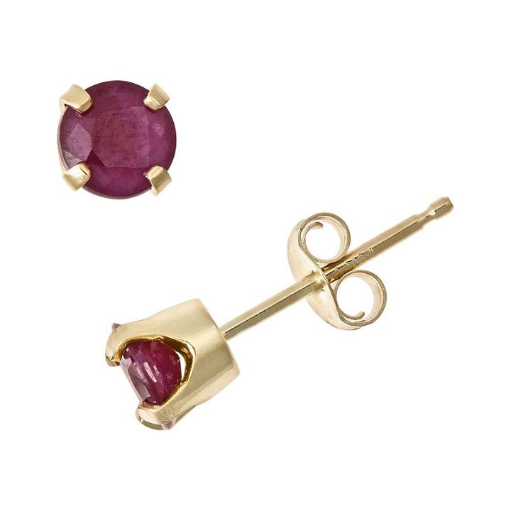 14k Gold Ruby Stud Earrings - Kids, Girl's, Yellow