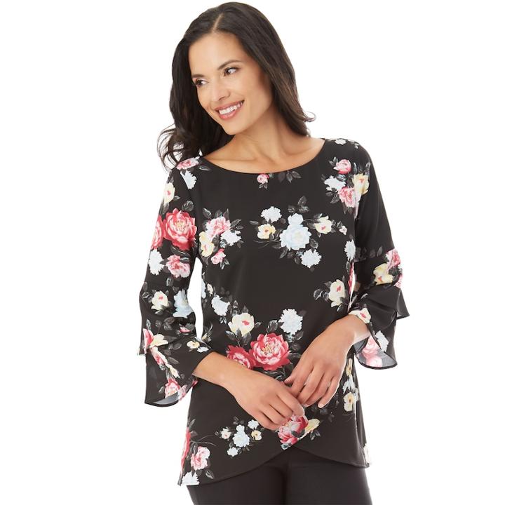 Women's Apt. 9&reg; Asymmetrical Tiered Top, Size: Large, Black Floral