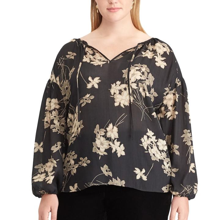 Plus Size Chaps Floral Blouse, Women's, Size: 1xl, Black