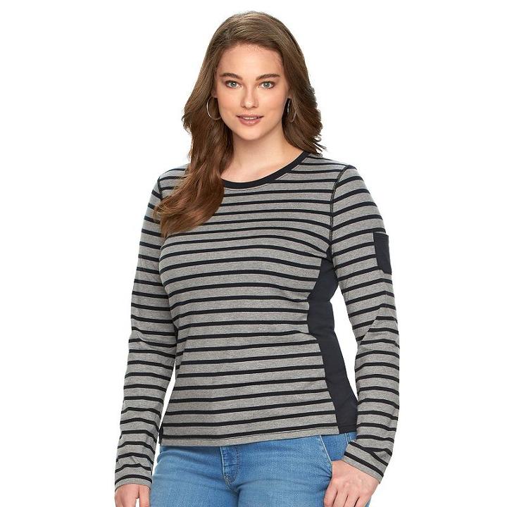 Plus Size Chaps Striped Pocket Tee, Women's, Size: 3xl, Grey Other