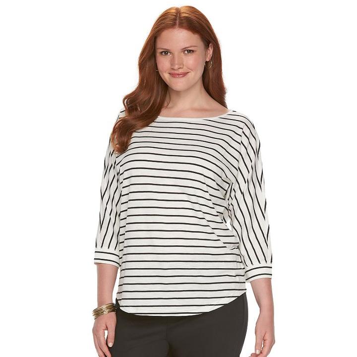 Plus Size Chaps Striped Boatneck Tee, Women's, Size: 1xl, Beige Oth
