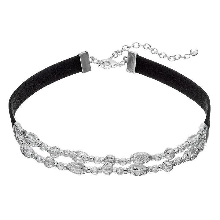 Napier Beaded Faux Suede Choker Necklace, Women's, Silver