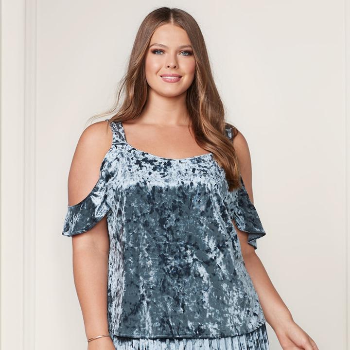Lc Lauren Conrad Runway Collection Velvet Cold-shoulder Top - Plus Size, Women's, Size: 0x, Blue