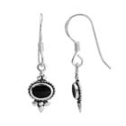 Sterling Silver Onyx Oval Bali Drop Earrings, Women's