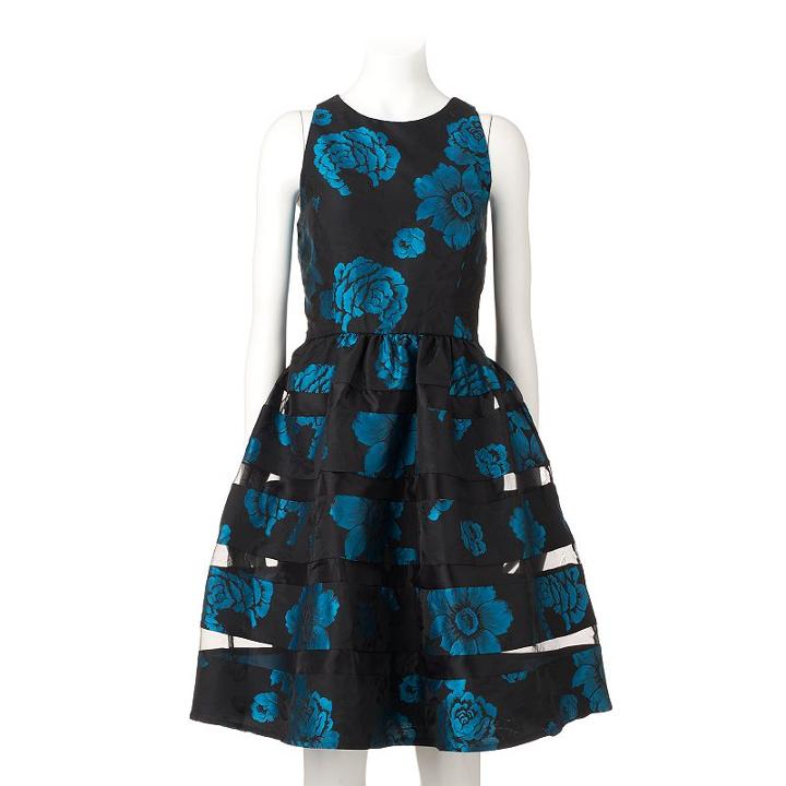 Women's Ronni Nicole Floral Jacquard Fit & Flare Dress, Size: 12, Turquoise/blue (turq/aqua)