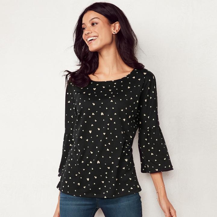 Women's Lc Lauren Conrad Printed Bell Sleeve Top, Size: Medium, Oxford