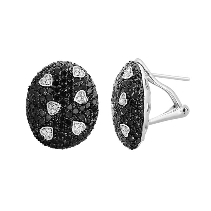 2 1/4 Carat T.w. Black & White Diamond Sterling Silver Heart Button Stud Earrings, Women's