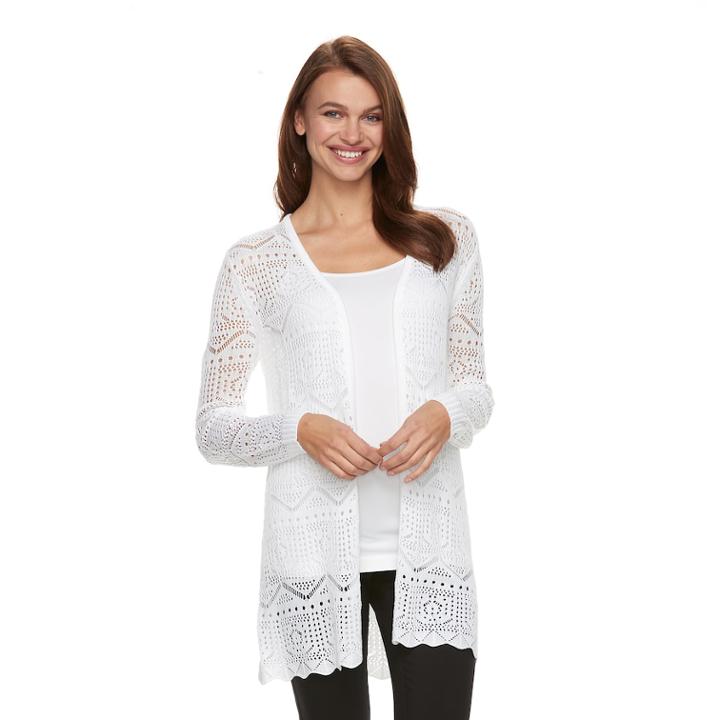 Women's Napa Valley Pointelle Open-front Cardigan, Size: Xl, White