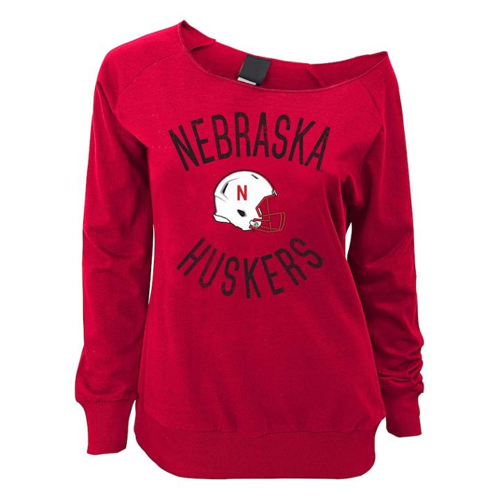 Juniors' Nebraska Cornhuskers Flashdance Slouch Crewneck, Teens, Size: Medium, Dark Red