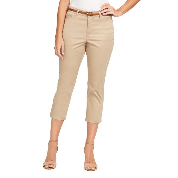 Women's Gloria Vanderbilt Anita Twill Belted Capris, Size: 16, Beig/green (beig/khaki)