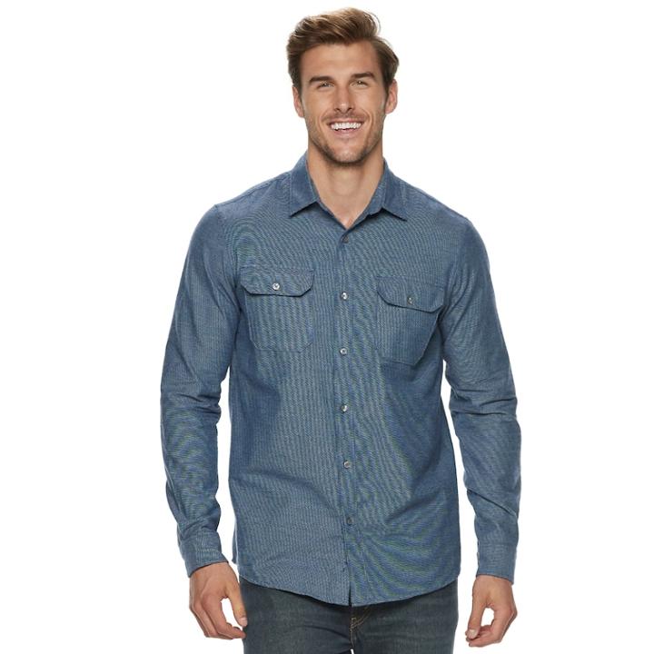 Men's Apt. 9&reg; Brushed 2-pocket Button-down Shirt, Size: 3xb, Dark Blue