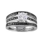 Sterling Silver 1/2 Carat T.w. Black Diamond & Lab-created White Sapphire Engagement Ring Set, Women's, Size: 6