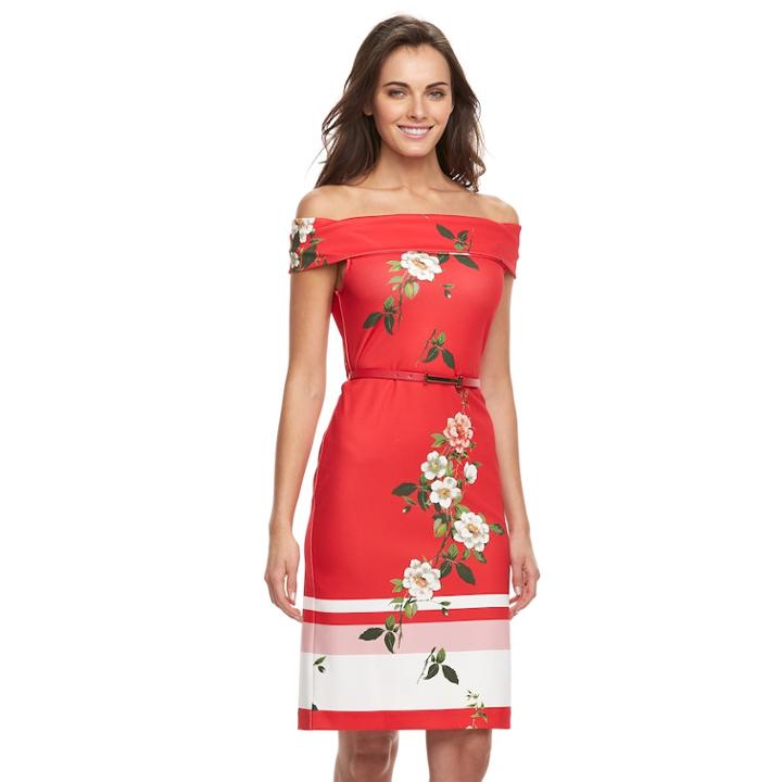 Women's Sharagano Floral Off-the-shoulder Dress, Size: 10, Med Pink