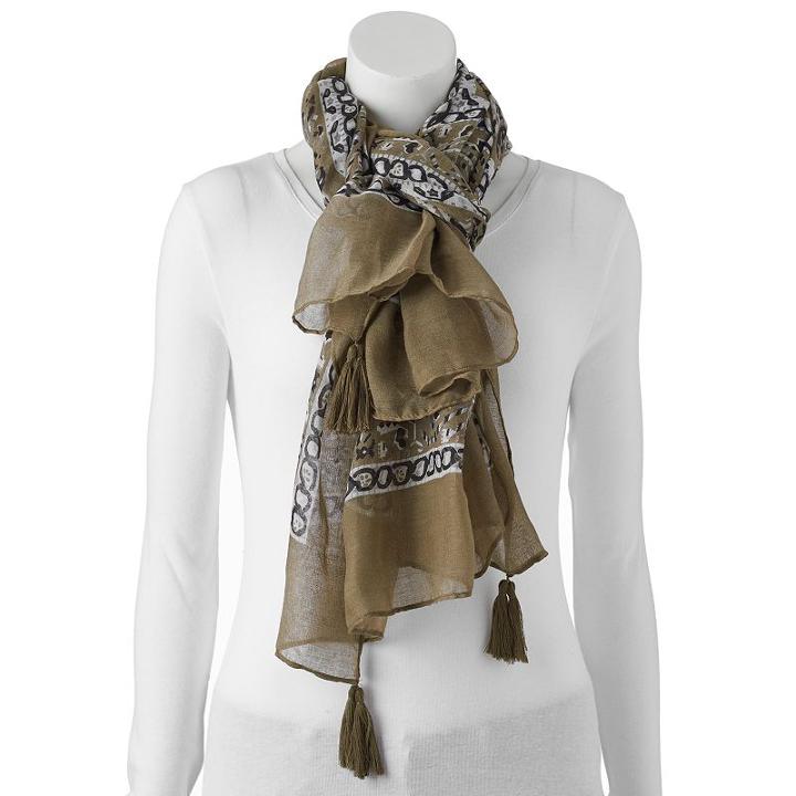 Madden Nyc Paisley Tassel Wrap Scarf, Women's, Med Green