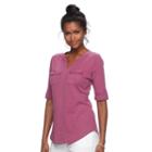 Women's Croft & Barrow&reg; Pocket Roll-tab Tee, Size: Small, Med Purple
