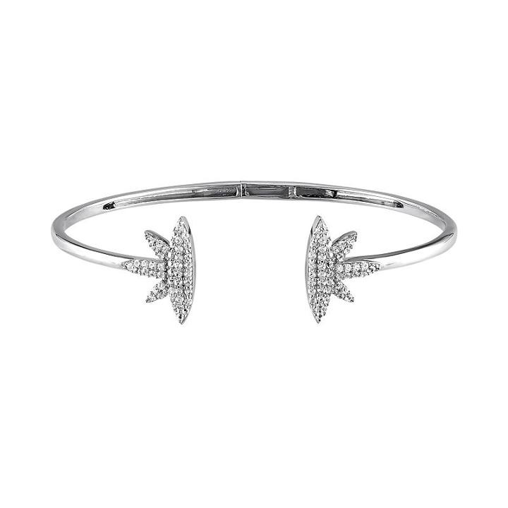 Lab-created White Sapphire Sterling Silver Leaf Cuff Bracelet, Women's, Size: 7