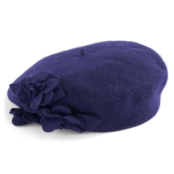 Betmar Wool Floral Beret, Women's, Blue (navy)