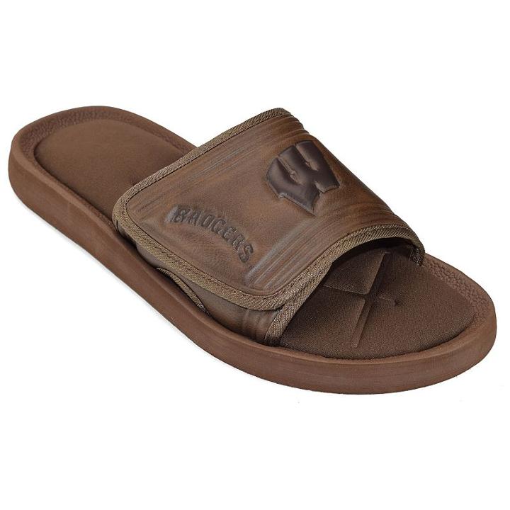 Adult Wisconsin Badgers Memory Foam Slide Sandals, Size: Xl, Brown