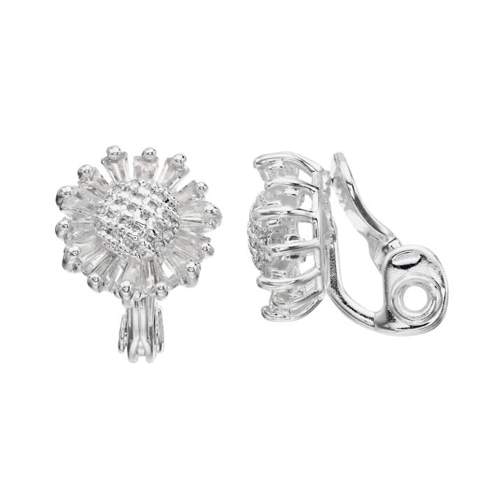 Napier Cubic Zirconia Flower Clip-on Earrings, Women's, Silver