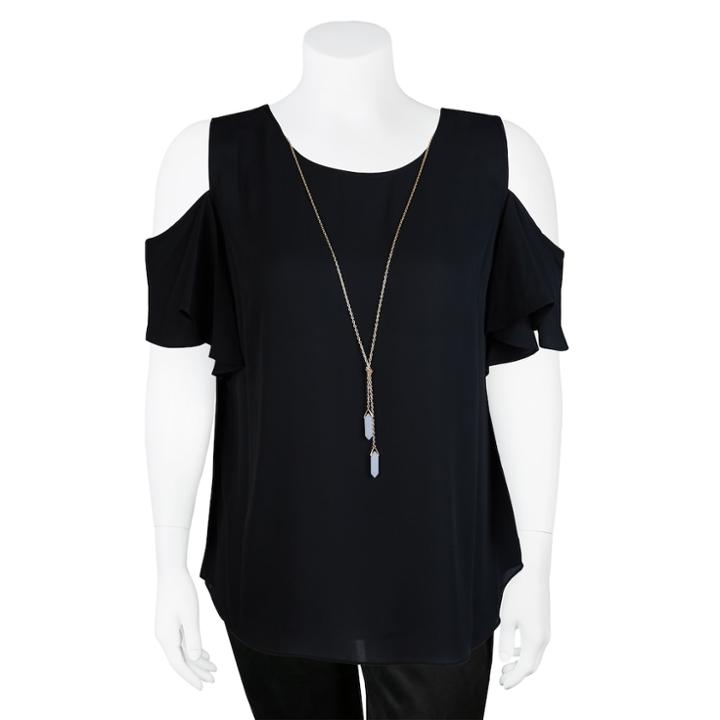 Juniors' Plus Size Iz Byer Cold-shoulder Top, Teens, Size: 1xl, Black