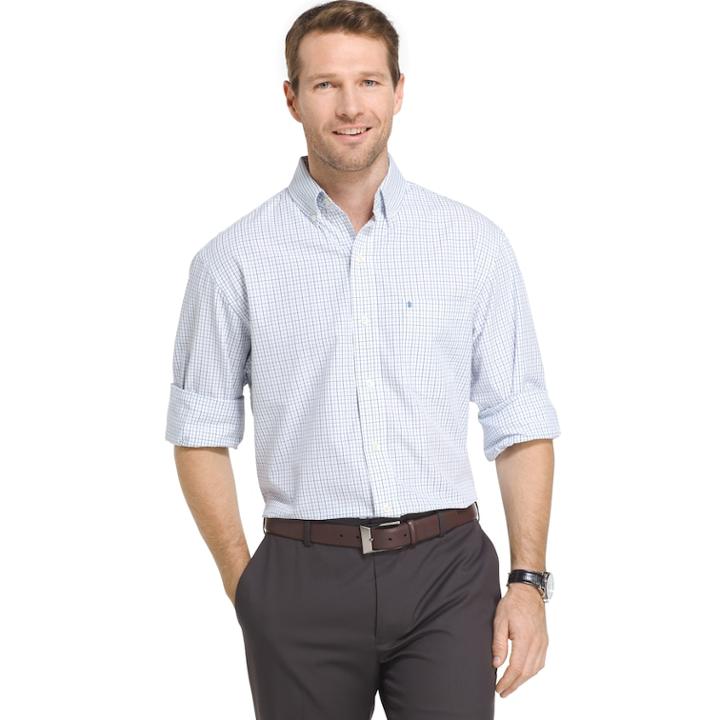 Men's Izod Essential Regular-fit Tattersall Checked Button-down Shirt, Size: Xxl, Blue