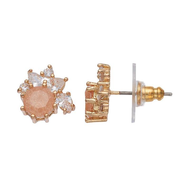 Lc Lauren Conrad Cubic Zirconia Stone Cluster Nickel Free Stud Earrings, Women's, Med Pink