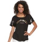 Juniors' Fifth Sun Happiness Sequin Sleeve Graphic Tee, Teens, Size: Small, Black