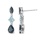 Sterling Silver Sapphire And Swiss Blue Topaz Linear Drop Earrings, Women's