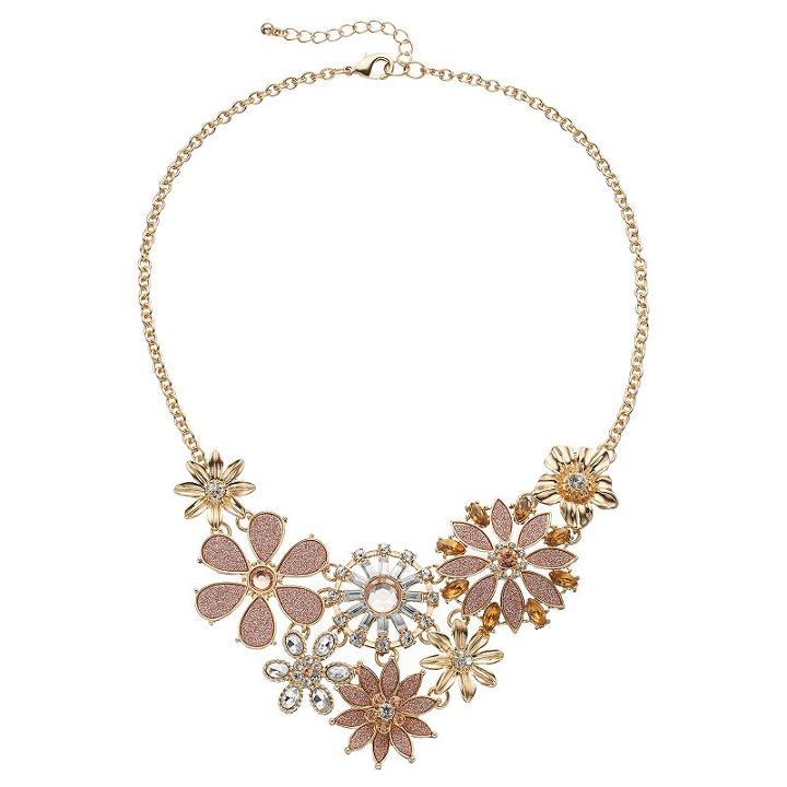 Apt. 9&reg; Pink Glitter Floral Statement Necklace, Women's, Gold