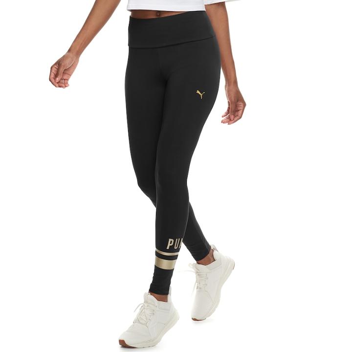 Women's Puma Athletic Logo High-waisted Leggings, Size: Medium, Black