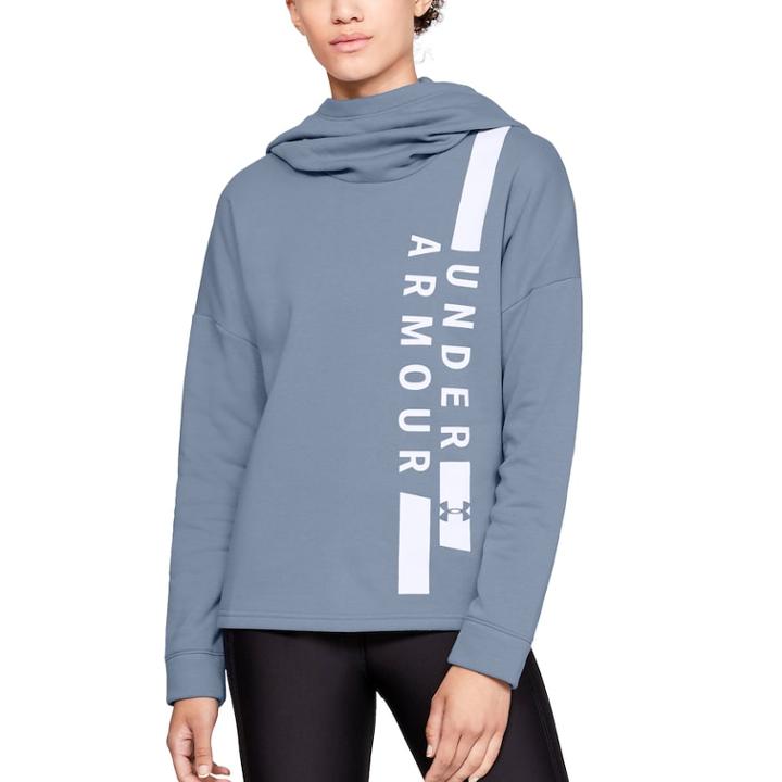 Women's Under Armour Rival Vertical Graphic Funnel-neck Hoodie, Size: Large, Med Blue