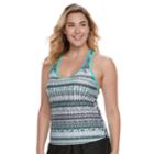 Plus Size Zeroxposur Printed Ladder-back Tankini Top, Women's, Size: 20 W, Turquoise/blue (turq/aqua)