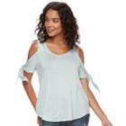 Juniors' Cloud Chaser Knotted Cold-shoulder Top, Teens, Size: Medium, Light Blue