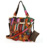 Amerileather Kylie Leather Striped And Floral Patchwork Convertible Shoulder Bag, Women's, Multicolor