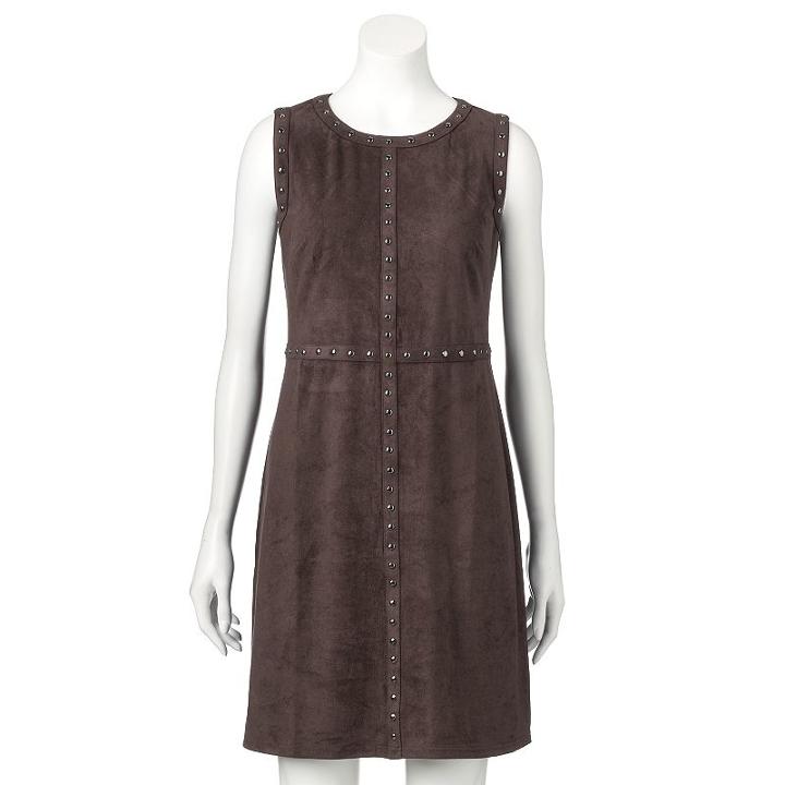 Women's Apt. 9&reg; Studded Faux-suede Fit & Flare Dress, Size: 6, Red/coppr (rust/coppr)