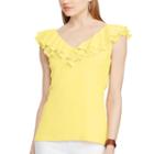 Women's Chaps Ruffled V-neck Top, Size: Xl, Yellow