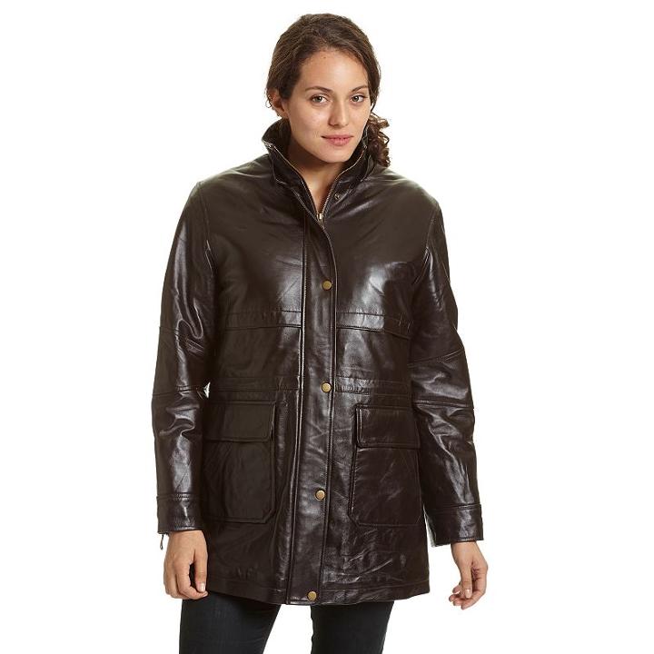 Women's Excelled Hooded Leather Parka, Size: Large, Brown