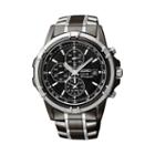 Seiko Men's Two Tone Stainless Steel Solar Chronograph Watch, Size: Large, Black