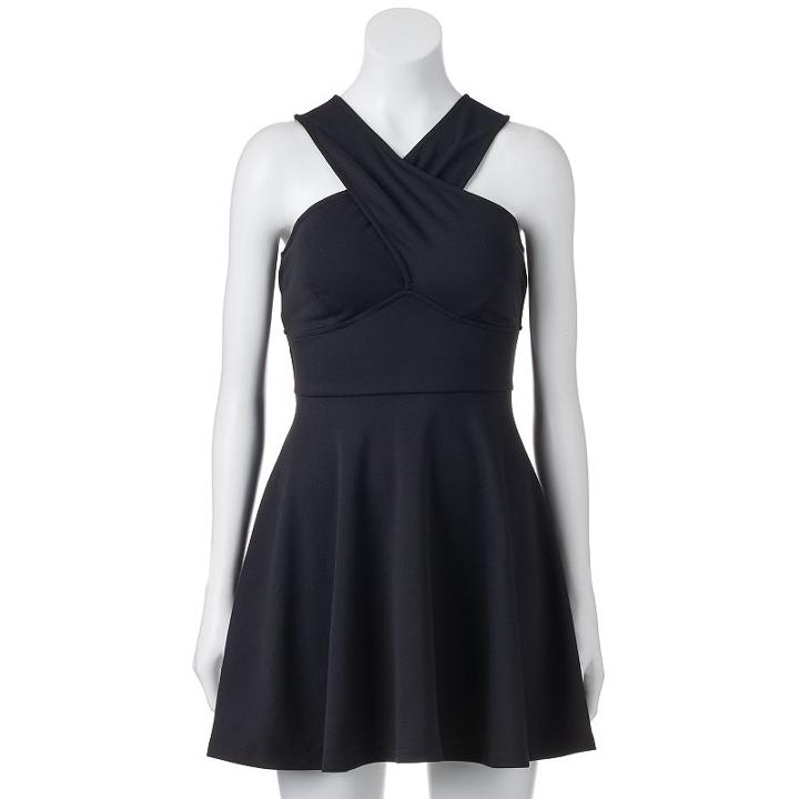 Juniors' Candie's&reg; Crisscross Empire Skater Dress, Girl's, Size: Xl, Black