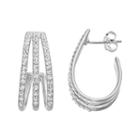 Chrystina Silver Plated Crystal Triple J Hoop Earrings, Women's, White