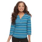 Petite Dana Buchman Knit Henley Top, Women's, Size: M Petite, Med Blue
