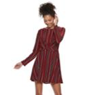 Juniors' Lily Rose Twist Front Swing Dress, Teens, Size: Medium, Burgundy Ivory Stripe