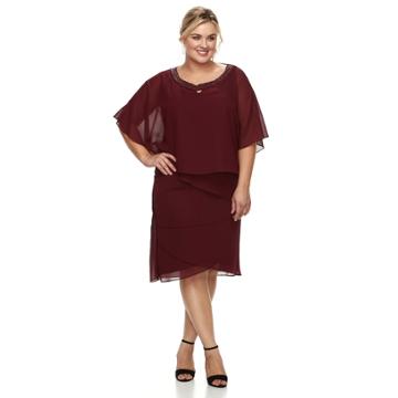 Plus Size Le Bos Tiered Dress & Jacket Set, Women's, Size: 22 W, Purple