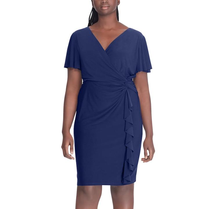 Plus Size Chaps Ruffle Faux-wrap Dress, Women's, Size: 24 W, Blue