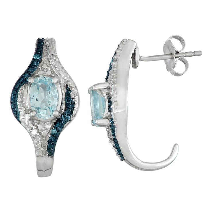 Sterling Silver Blue Topaz & Diamond Accent Earrings, Women's