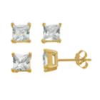 Cubic Zirconia 24k Gold Over Silver Square Stud Earring Set, Women's, White