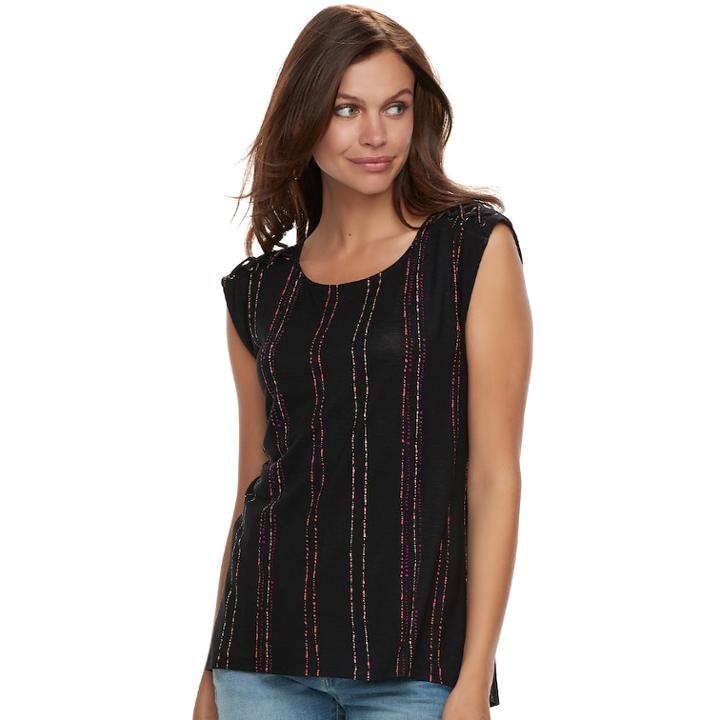 Women's Apt. 9&reg; Lace-up Crewneck Tee, Size: Xl, Black